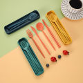 4Pcs/Set Portable Utensils With Box Healthy Eco-Friendly Wheat Straw Cutlery Reusable Chopstick Fork Knife Spoon Tableware Set.