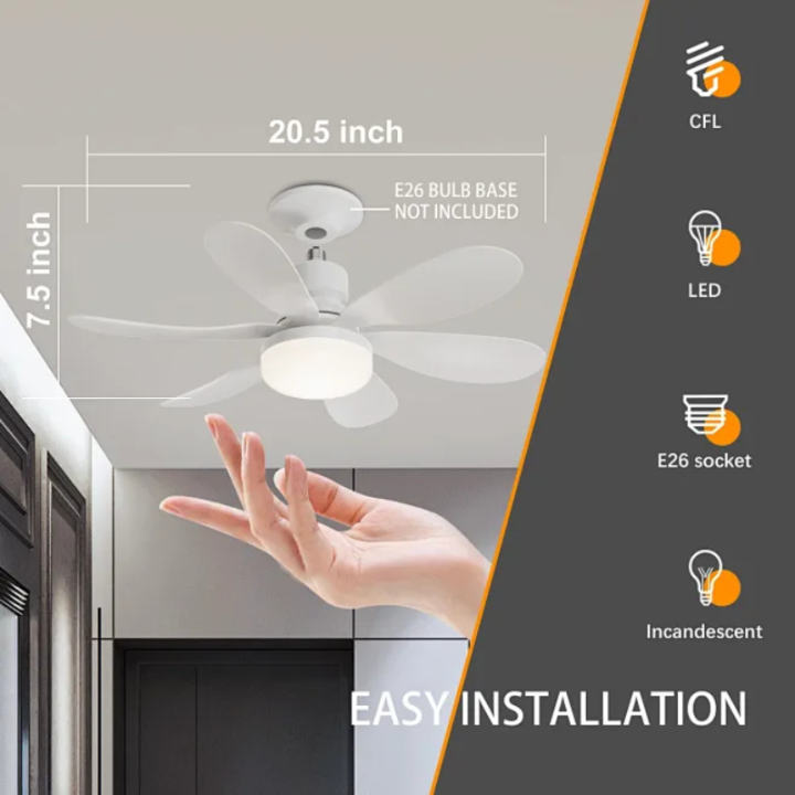 Ceiling Fan with Light E27 Fan Light with Remote Control Super Quiet Socket Ceiling Fan for Bedroom Kitchen Home Lighting