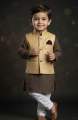 Premium Kids Boys Panjabi Set with Golden Embroidery Waistcoat & Pajama - 3 Piece Suit for Eid, Wedding, Festivals (6 Months to 7 Years) - Pastel Green.