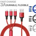 3 in 1 Multi USB Charging Data Cable for Car, Office, Traveling and Home - 1.2 Meter Long, 2.1 A Output, Charges 3 Phone at Same time. 