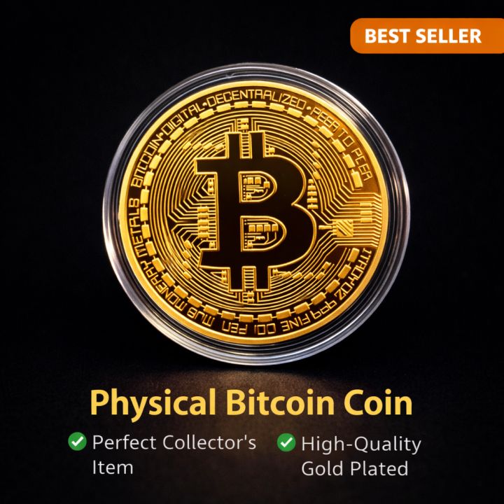 Gold Plated Bitcoin Coin – Antique Style Decorative Collectible Gift