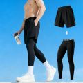Men's Compression Pants with Shorts Gym Running Workout Leggings High Elasticity Quick-Dry Training Pants.