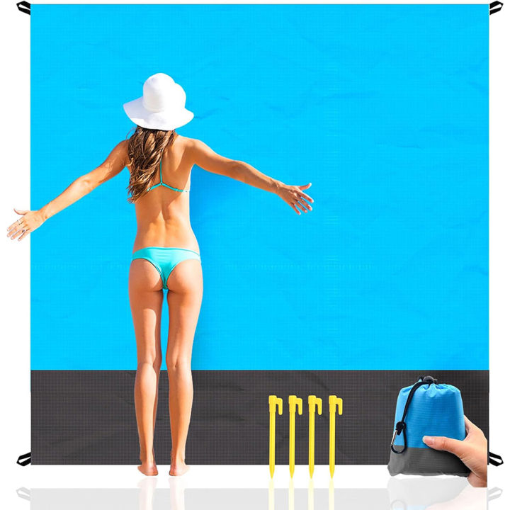 Multiple Sizes Beach Blanket Sandproof Waterproof Large Quick Drying Outdoor Picnic Mat with 4 Stakes for Travel Camping Hiking