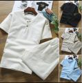 (Set Of 2 Piece ) Linen Short Sleeve T- Shirt and Shorts 2 piece Men Linen Suit For Male Summer Spring Autumn | Men's Fashion | Fashion For Men | Summer Men's Wear. 