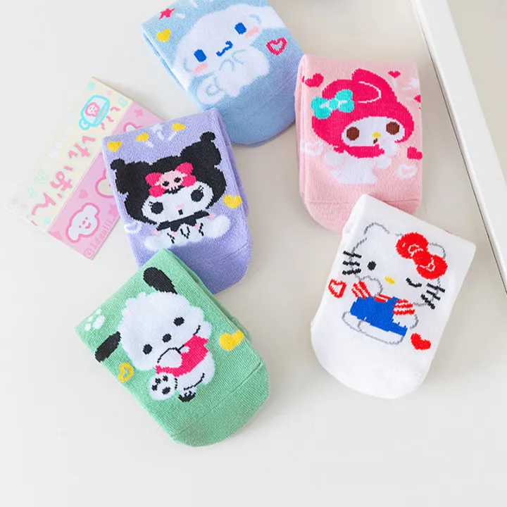 5%20Pairs%20Kawaii%20Sanrio%20Character%20Kids%20Socks,%20Cute%20Hello%20Kitty%20Kuromi%20Cinnamoroll%20Girls%20Socks,%20Breathable%20Cotton%20Socks%20-%20Image%202