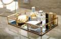 Vanity Organizer Tray with Polished metal Gold marble cover. 