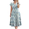 ZANZEA Elegant Women Floral Printed Midi Dress Summer Bohemian Sundress Casual V Neck Short Sleeve Holiday Party Vestido Kaftan. 