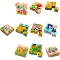 6 Sides Printed Wooden Block Puzzle with Sports Graphics. 