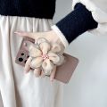 For Samsung Galaxy S24 S23 S22 S21 FE Ultra A14 A24 A34 A54 A53 A05S 3D Flower Brown Khaki  Wrist Strap Holder Classic Back Case. 