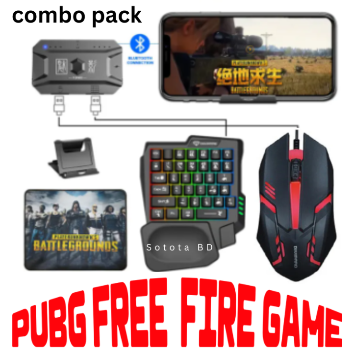 5 in 1 Bluetooth Gaming Keyboard Mouse Converter Combo for Smartphone, play your mobile games using the keyboard and the mouse Gaming Accessory Kit (Multicolor, For Android, iOS)with pad free