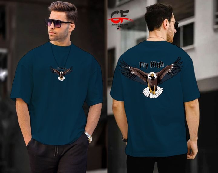 new stylish printed fly high drop shoulder t-shirt for causal fabric