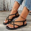Women's Braided Flat Sandals Casual Clip Toe Summer Shoes Lightweight Elastic Band Sandals Gold Silver Footwear.