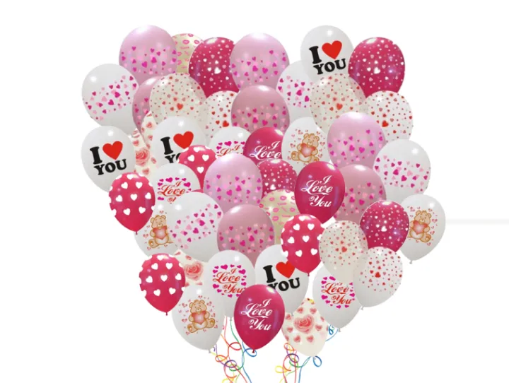 20 piece balloon set I love you print transparent mix red | Daraz.com.np