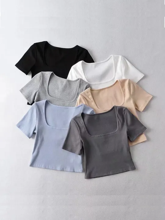 Women%20Square%20Neck%20Rib%20Crop%20T-shirt%20Short%20Sleeve%20Crop%20Top%20-%20Image%202