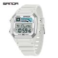 SANDA 6196 Men Electronic Watches Round Square Fashion Luminous Stainless Steel Strap Arabic Tidal Worship Male Wrist Watch. 