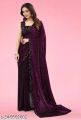 Velvet Sequined Saree (Dark Purple)  with Blouse material. 