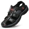 Summer Men Sandals Genuine Leather Mens Casual Shoes Outdoor Men Leather Sandals for Men Beach Shoes Roman Shoes Plus Size 38-48. 