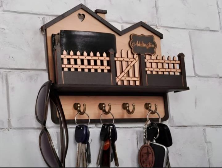 Wooden wall keychain and mobile phone holder wood wall keychain wood mobile charging stand keyholder