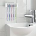 A covered 5-slot toothbrush holder, self-adhesive wall toothbrush storage rack, plastic bathroom supplies.