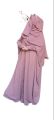Tea Pink Baggy Abaya with Bow Sleeves - Kaftan Style, Includes Staller and Nose Piece. 