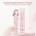 2 in 1 Dual-Head Painless Women Electric Razors Bikini Trimmer Wet Dry Use for Ladies Pubic Hair Detachable Head Electric Shaver.