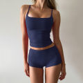 RUKEQT Women's Solid-Color Backless Sleeveless Loungewear 2-piece Set Vacation Spaghetti Strap Tank Top & Low-Rise Shorts Summer.