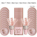 Rose Gold Party Disposable Tableware Set Light Powder Paper Plates Cups Straws Kids Birthday Party Decorations Babyshower Girl.