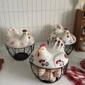 1pc Farmhouse Hen-Shaped Ceramic Egg Baske -Ceramic Egg Holder with Lid,Rustic Kitchen Organizer for Fruits/Veggies. 