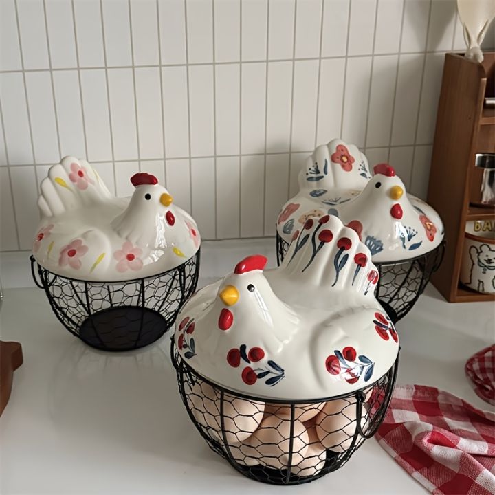 1pc%20Farmhouse%20Hen-Shaped%20Ceramic%20Egg%20Baske%20-Ceramic%20Egg%20Holder%20with%20Lid,Rustic%20Kitchen%20Organizer%20for%20Fruits/Veggies%20-%20Image%202