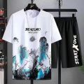2025 Summer Thin Casual Men Set Manga Graffiti Tees T-Shirt+Shorts 2-Piece Comfortable and Breathable Men Top Print Tshirts Sets.