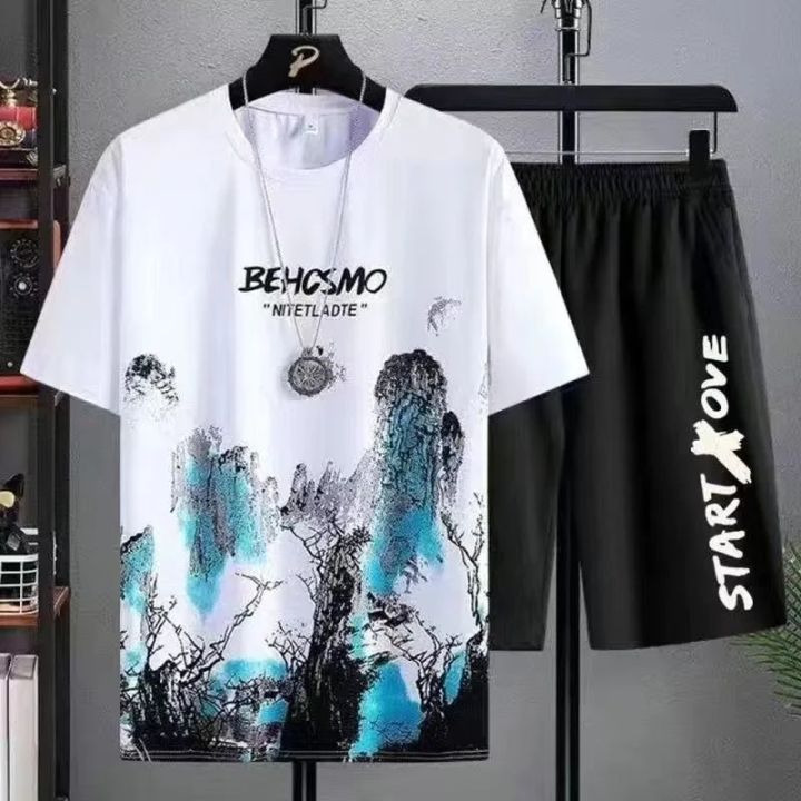 2025 Summer Thin Casual Men Set Manga Graffiti Tees T-Shirt+Shorts 2-Piece Comfortable and Breathable Men Top Print Tshirts Sets