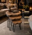 Live Edge Coffee Table – Rustic Solid Wood Coffee Table – Mid-Century Natural Wood Slab Table with Metal Hairpin Legs – Modern Accent Center Table for Living Room – Handmade Round Wooden Coffee & Side Table. 