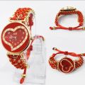 Analog Watches In Heart Dial For Girls Luxury Stylish Girls Analog Handmade Braided Bracelet Watch. 