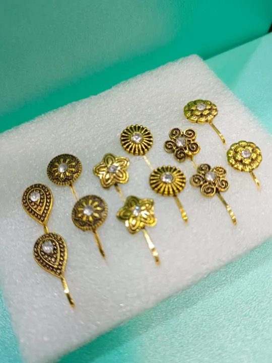 12%20Pcs%20Antique%20Stylish%20Nose%20Pin%20For%20Girls/Women%20%7C%20Nose%20Pin%20Without%20Piercing%20-%20Image%204