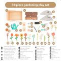 Wooden Garden Play Set – 30 Pcs Kids Gardening Toy with Watering Can Shovel Rake Basket & Accessories – Outdoor Pretend Play. 
