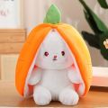 Bunny Plush Doll Toy Pillow, Reversible Carrot Strawberry Bunny Stuffed Animal with Zipper, Cute Rabbit Decoration for Kids. 