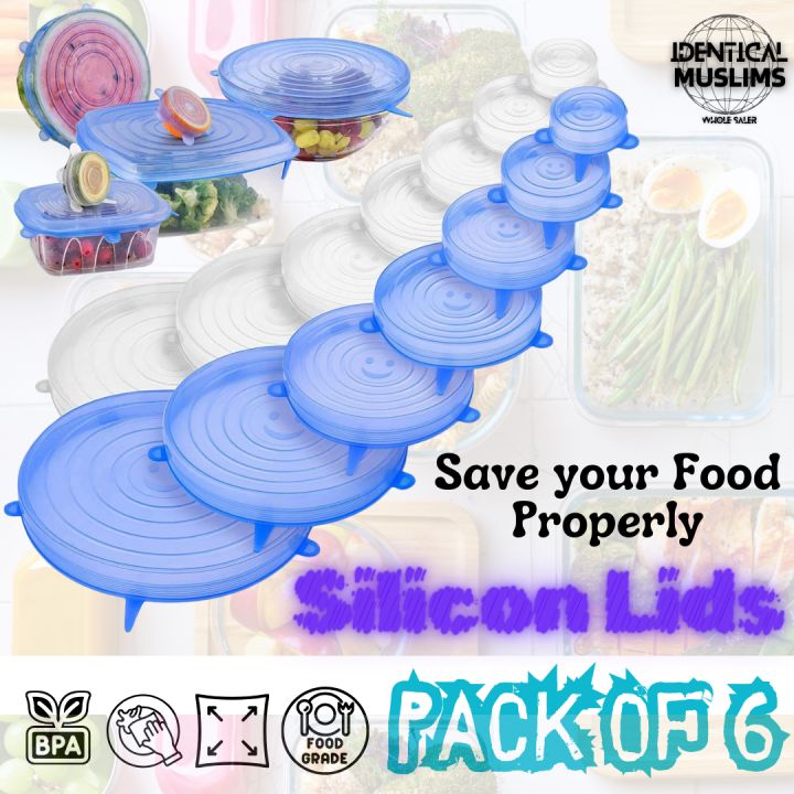 . Silicone Lids - Pack of 6 | BPA-Free, Stretchable & Reusable | Airtight Seal for Bowls, Containers, Jars | Food-Grade, Eco-Friendly & Leak-Proof Covers | Microwave & Freezer Safe | Universal Fit for Round & Square Dishes | Best Kitchen Accessory   2. Si