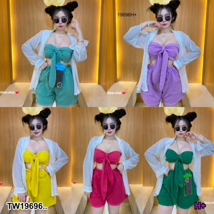 B19696 set of 3 pieces strapless + pants + cloak set of 3 pieces: strapless + pants + cloak
