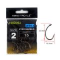 Hirisi 15pcs PTFE Coated High Carbon Stainless Steel Barbed Fish Hook With Eye X503 Fishing Accessories. 