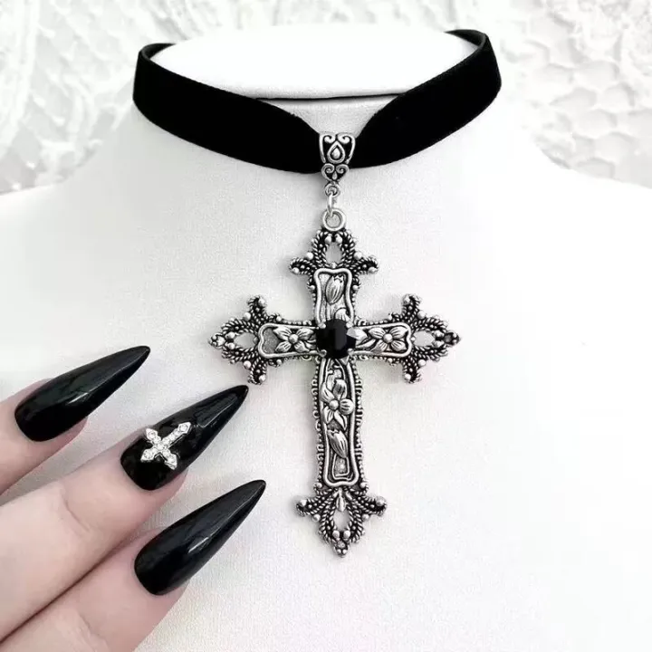 Punk%20Dazzle%20Goth%20detail%20Crucifix%20Black%20Zircon%20Jewelry%20Earrings%20Silver%20jewelry%20stylish%20gorgeous%20women's%20classic%20gift%20-%20Image%204