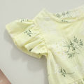 Baby Romper with Hairband Kids Floral Print Round Neck Fly Sleeve Bodysuit+ Headband for Summer Blue/Yellow 0-24 Months. 