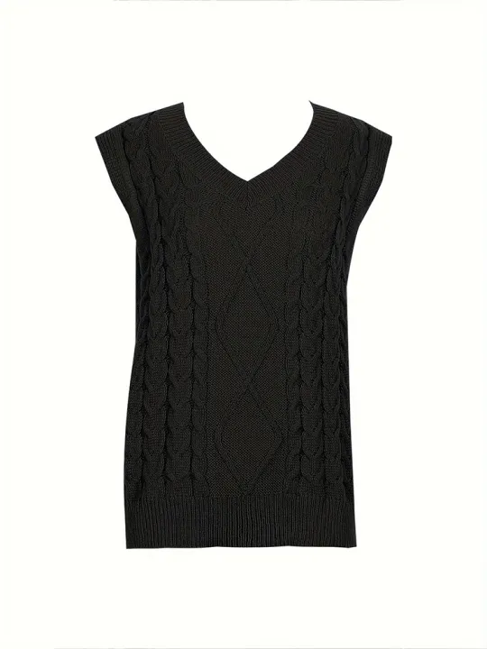 Women's%20plus%20Size%20Preppy%20V-Neck%20Sweater%20Vest%20Solid%20Argyle%20Knit%20with%20Slight%20Stretch%20Comfortable%20Casual%20Wear%20-%20Image%203