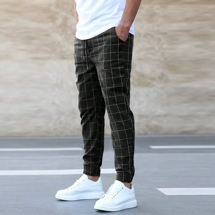 2024%20New%20Fashion%20Men%20Pants%20Mid%20Waist%20Slims%20Fit%20Male%20Sweatpants%20Plaid%20Checkered%20Side%20Stripe%20Trousers%20Summer%20Work%20Casual%20Pants%20-%20Image%207