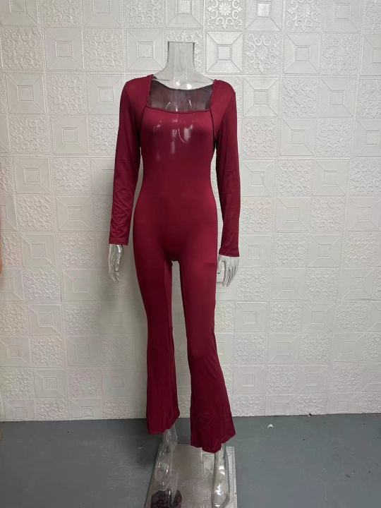 Foreign%20Trade%20Women's%20Long%20Sleeved%20Waist%20Cinching%20and%20Waist%20Lifting%20Square%20Collar%20Wide%20Leg%20High%20Elastic%20Jumpsuit%20-%20Image%206