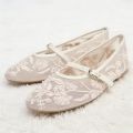 Women Design Embroidery Flowers Pearl Mesh Round Tor Buckle Strap Ballet Flats Loafers Ladies Mary Jane Shoes Woman Mules Sandal. 