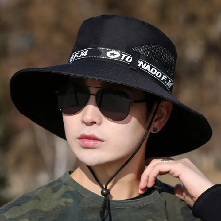 Windproof%20Men%20Outdoor%20Hat%20Wide%20Brim%20Flat%20Top%20Men%20Camping%20Hat%20Letter%20Print%20Anti-UV%20Strap%20Hollow%20Out%20Men%20Fisherman%20Hat%20Headwear%20-%20Image%207