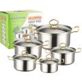 5 Pieces Stainless Steel Cookware Set with Handles - Sizes 16/18/20/22/24cm, Capacities 1150ml to 4250ml. 