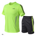 Summer men's sports set, outdoor fitness running basketball, short sleeved T-shirt and shorts, loose and quick drying. 