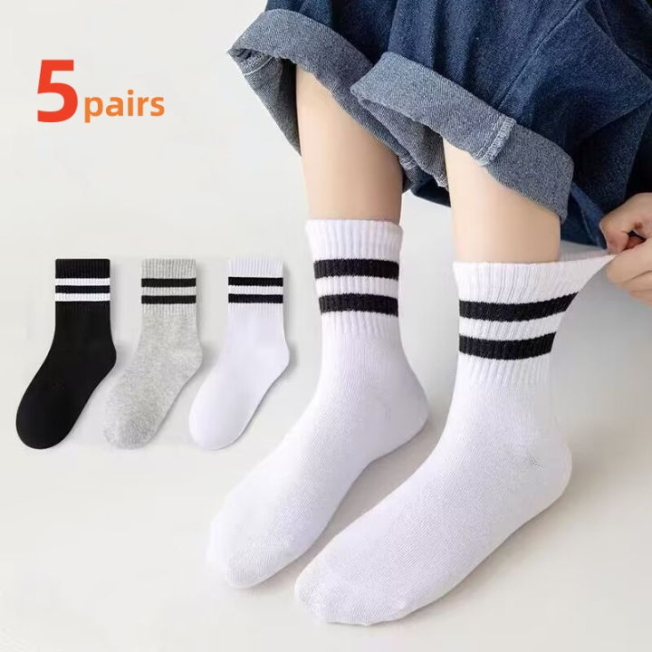 Lawadka 5Pairs/set Boys Girls Socks For Kids White Black Gray Cotton Children's Socks Student Sport Autumn New Sock 2 to 11Years