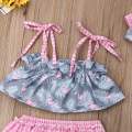 Newborn Baby Girl Flamingo Strap Tops Ruffle Shorts Sunsuit Summer 3pcs Outfits Set 0-24Month. 